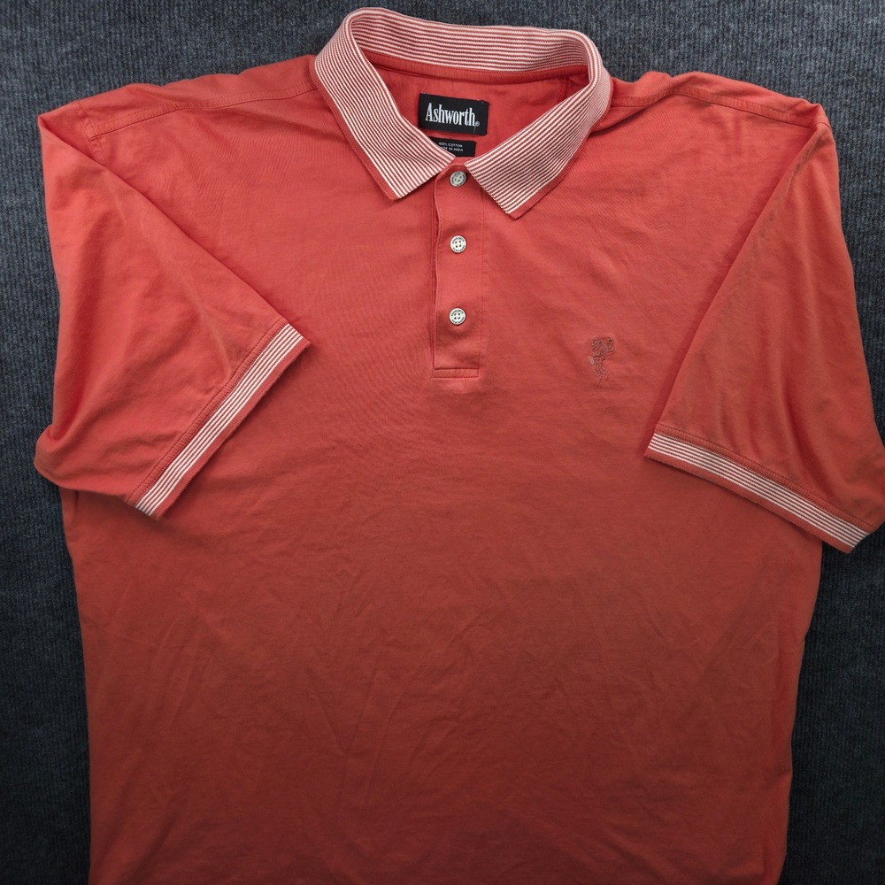 Ashworth Polo Shirt Mens XL Orange Cotton Short Sleeve Striped Collar Golf Top